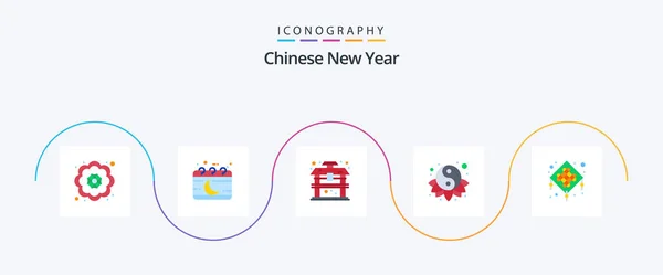 Chinese New Year Flat Icon Pack Including Lantern Yin Architecture — Vector de stock