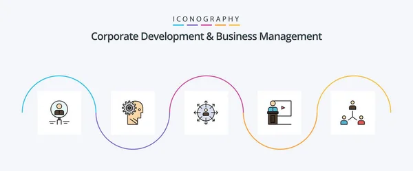 Corporate Development Business Management Line Filled Flat Icon Pack Including — Stok Vektör