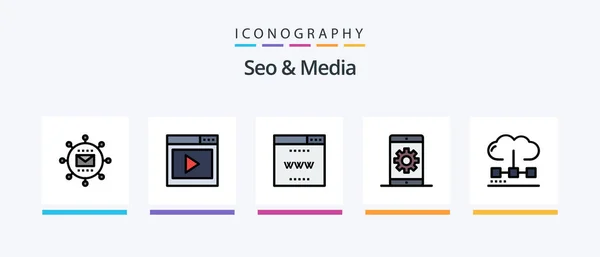 Seo Media Line Filled Icon Pack Including Seo Media Optimization — Image vectorielle