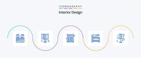 Interior Design Blue Icon Pack Including Lamp Sleep Cupboard Hostel — стоковый вектор