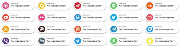 Follow Social Media Platform Card Style Icons Custom Message Option — Stok Vektör