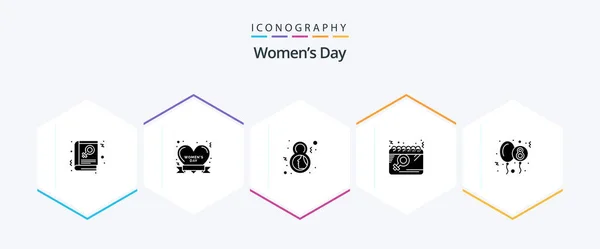 Womens Day Glyph Icon Pack Including Women Plan Day Day — Stockový vektor