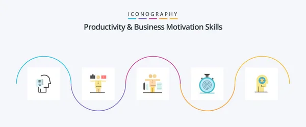 Productivity Business Motivation Skills Flat Icon Pack Including Head Concentration — стоковый вектор