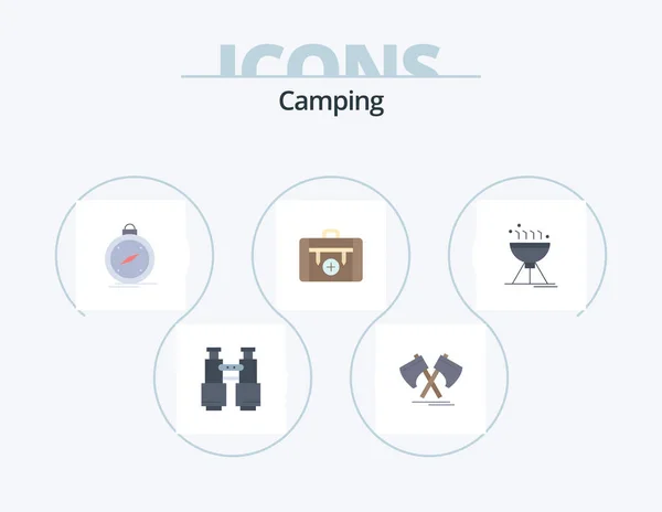 Camping Flat Icon Pack Icon Design Camping Location Tool Gps — Vetor de Stock
