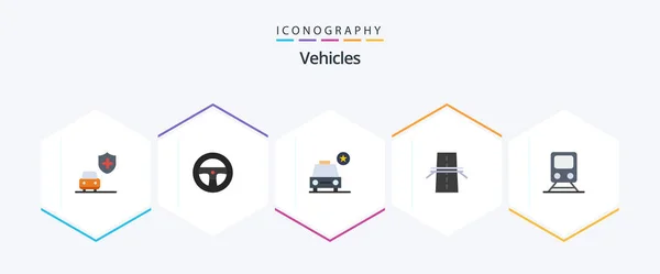 Vehicles Flat Icon Pack Including Train Rail Star Highway Creative — Wektor stockowy