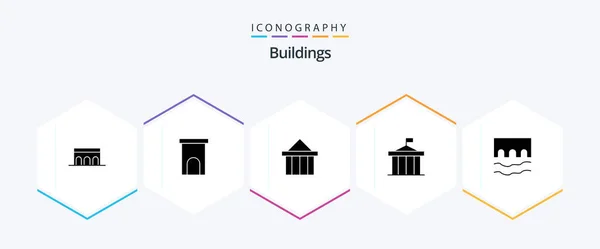 Buildings Glyph Icon Pack Including Historic Bridge Property Greece Columns — Διανυσματικό Αρχείο