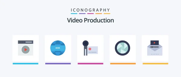 Video Production Flat Icon Pack Including Camera Eye Camera Accessories — Wektor stockowy