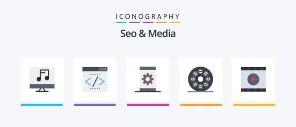 Seo Media Flat Icon Pack Including Media Roll Engine Movie — Archivo Imágenes Vectoriales