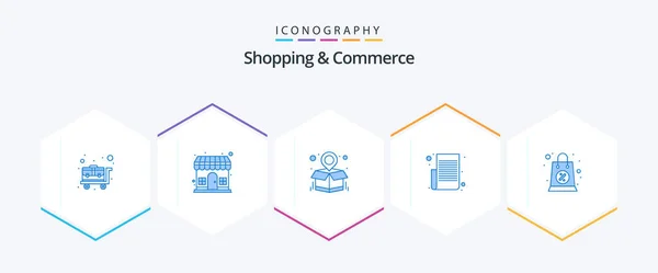 Shopping Commerce Blue Icon Pack Including Discount Track List Package — Vettoriale Stock