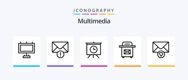 Multimedia Line Icon Pack Including Video Preferences Mail Creative Icons — Stock Vector