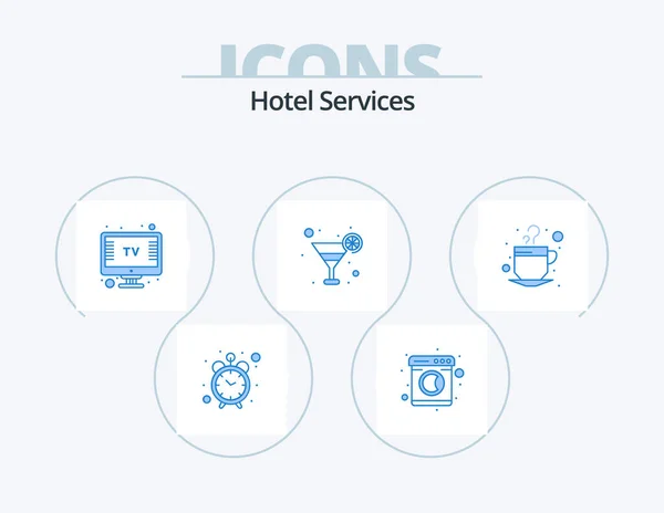 Hotel Services Blue Icon Pack Icon Design Tea Television Cup — Stock vektor
