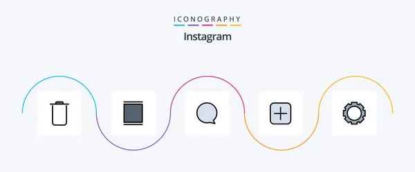 Instagram Line Filled Flat Icon Pack Including Setting Instagram Gear — Vettoriale Stock