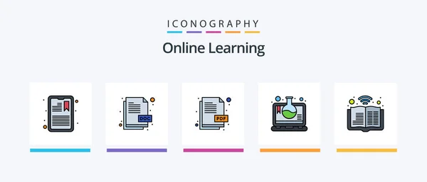 Online Learning Line Filled Icon Pack Including Notes Documents Badge — Stockový vektor
