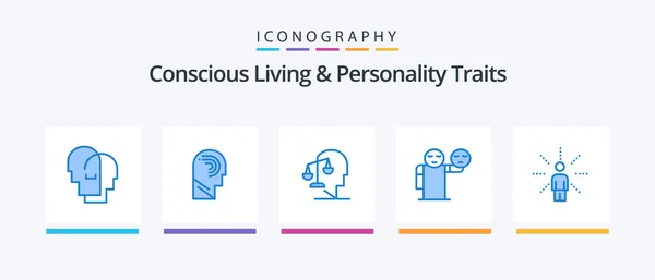 Concious Living Personality Traits Blue Icon Pack Including Healthcare Hand — Vetor de Stock