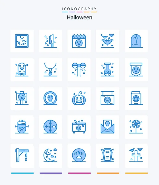Creative Halloween Blue Icon Pack Halloween Death Calendar Night Bats — Vetor de Stock