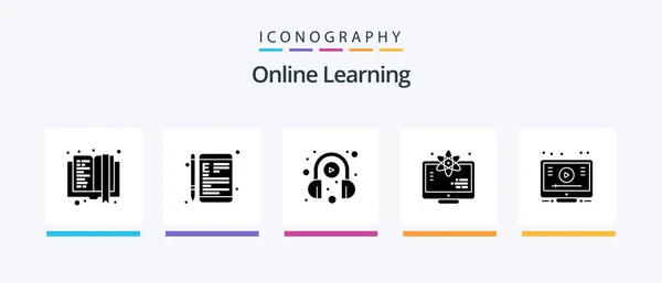Online Learning Glyph Icon Pack Including Learn Science School Monitor — Stockvektor