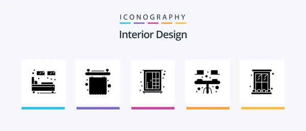 Interior Design Glyph Icon Pack Including Decoration Interior Interior Dining — стоковый вектор