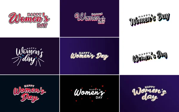 Марта Типографический Дизайн Комплект Текстом Happy Women Day — стоковый вектор