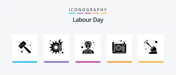 Labour Day Glyph Icon Pack Including Sand Plan Man Paper — Stock Vector