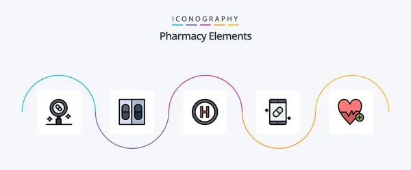 Pharmacy Elements Line Filled Flat Icon Pack Including Heart Beat — Archivo Imágenes Vectoriales