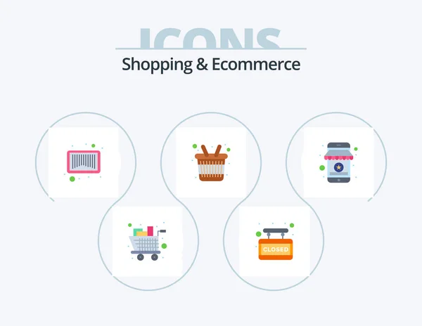 Shopping Ecommerce Flat Icon Pack Icon Design Store Online Barcode — Stock Vector