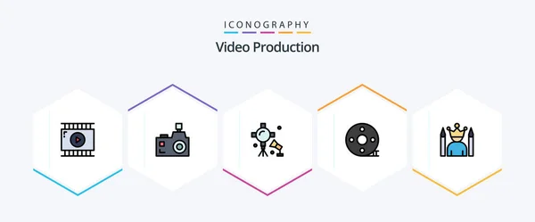 Video Production Filledline Icon Pack Including Clapper Action Clapper Photographer — Stok Vektör