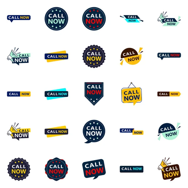 Call Now Unique Typographic Designs Personalized Calling Message — Vettoriale Stock