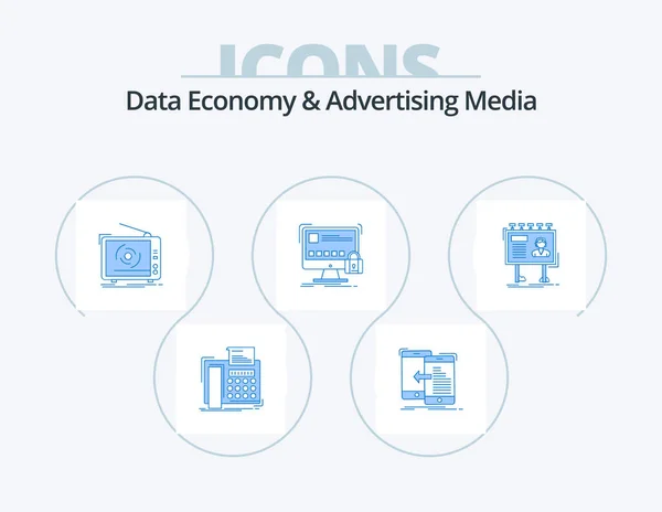 Data Economy Advertising Media Blue Icon Pack Icon Design Lock — Vettoriale Stock