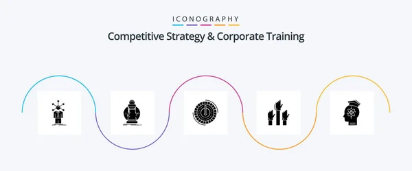 Competitive Strategy Corporate Training Glyph Icon Pack Including Human Capability — Stock vektor