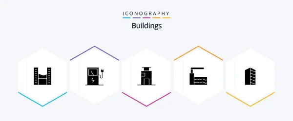 Buildings Glyph Icon Pack Including House Buildings Building Water Pool — Stok Vektör