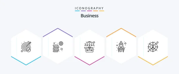 Business Line Icon Pack Including Connections Bag Start Office — Image vectorielle