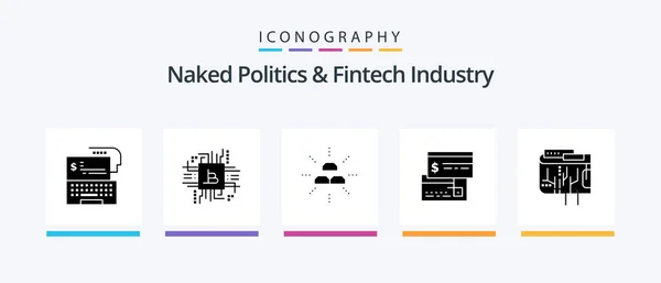 Naked Politics Fintech Industry Glyph Icon Pack Including Credit Direct — 图库矢量图片