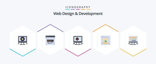 Web Design Development Flat Icon Pack Including Screen Play Monitor — Archivo Imágenes Vectoriales