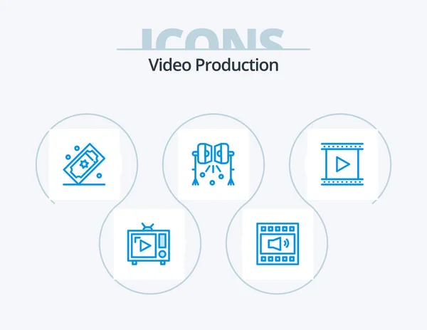 Video Production Blue Icon Pack Icon Design Spotlight Illumination Speaker — Stok Vektör