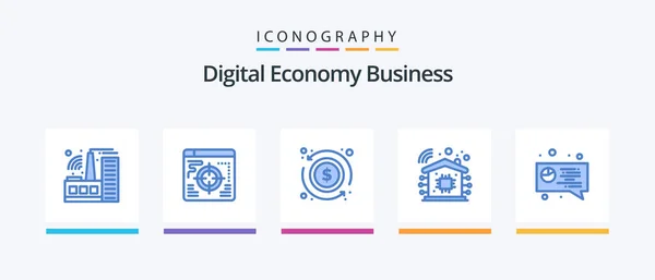 Digital Economy Business Blue Icon Pack Including Pie Exchange Digital — стоковый вектор