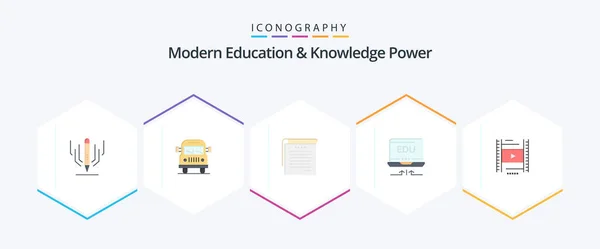 Modern Education Knowledge Power Flat Icon Pack Including Lession Education — Stockvektor