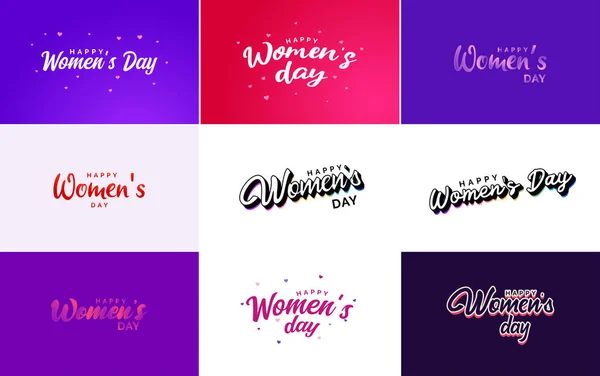 Pink Happy Women Day Typographical Design Elements Set Greeting Cards — Stok Vektör