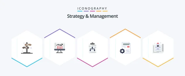 Strategy Management Flat Icon Pack Including Setting Document Kpi Paper — 图库矢量图片
