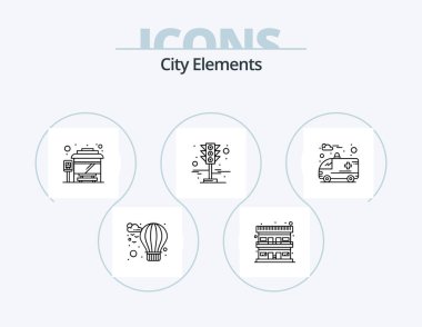 City Elements Line Icon Pack 5 Icon Design. stop. board. city. office. city