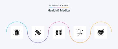 Health And Medical Glyph 5 Icon Pack Including . health care. lab. pulse. beat