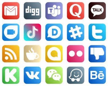 20 High Resolution Social Media Icons such as twitter. disqus. kakao talk and video icons. Modern and professional