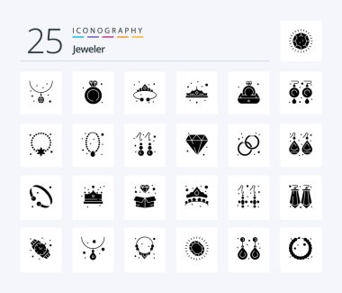 Jewellery 25 Solid Glyph icon pack including earrings. ring. crown. jewelry. luxury
