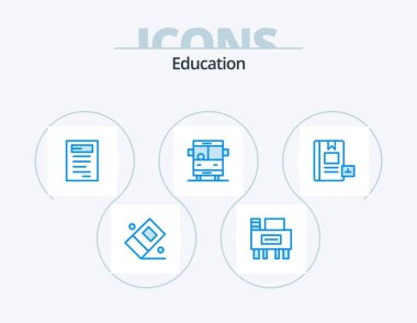 Education Blue Icon Pack 5 Icon Design. book. school bus. book. school. bus