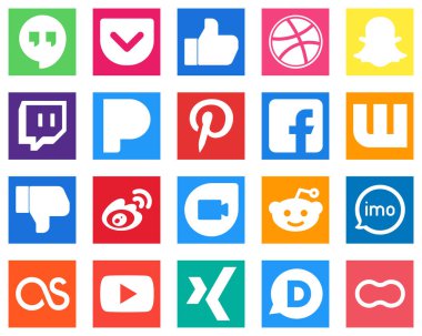 20 Social Media Icons for Your Branding such as china; weibo; pinterest; facebook and wattpad icons. Editable and high resolution