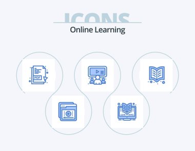 Online Learning Blue Icon Pack 5 Icon Design. book. user. online. team. group