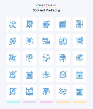 Creative Seo 25 Blue icon pack  Such As website. network. seo. media. url
