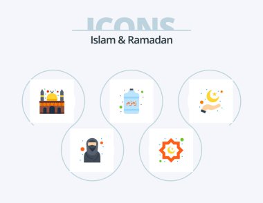 Islam And Ramadan Flat Icon Pack 5 Icon Design. hand. zam zam. prayer time. drinking water. bottle