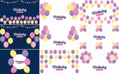 Happy Birthday in a bold. geometric font with a pattern of birthday candles in the background