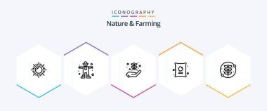 Nature And Farming 25 Line icon pack including leaf. bag. farming. apple. farming