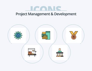 Project Management And Development Line Filled Icon Pack 5 Icon Design. message. bubble. gear. chat. good